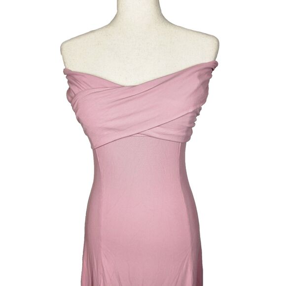 OGL Eco-SkinKiss Flowy Crisscross Off Shoulder Padded Brami Midi Dress Rose Sz M - Picture 3 of 9